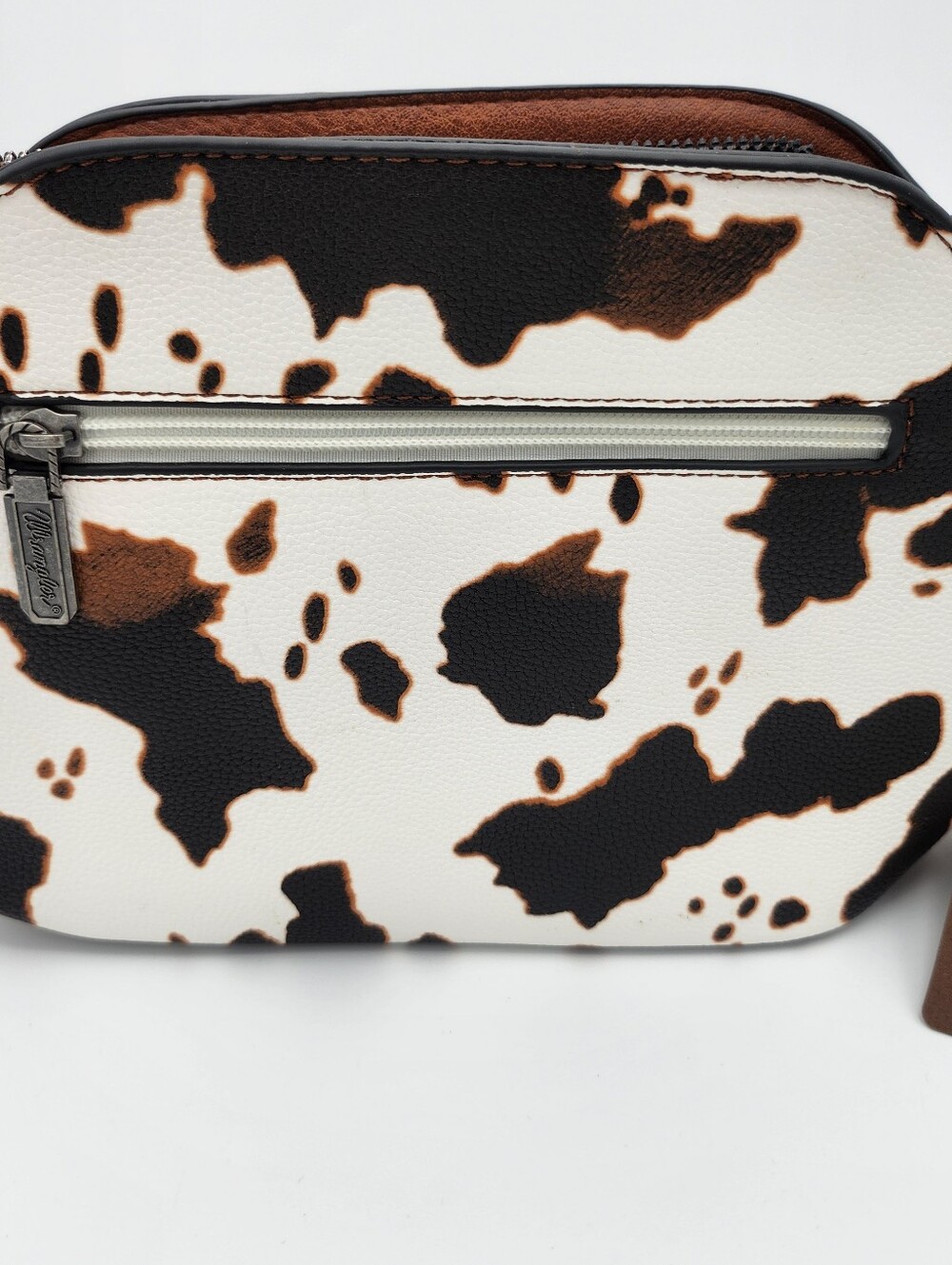 Wrangler Cowhide-Print Canvas Crossbody Bag in Brown & White ♡ NWT - Picture 5 of 7